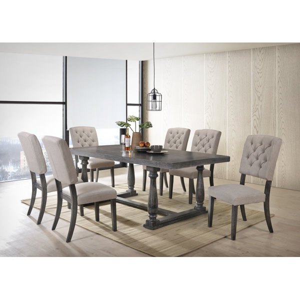 NFusion Keanu 7Piece Wooden Dining Set with Trestle Table & Tufted